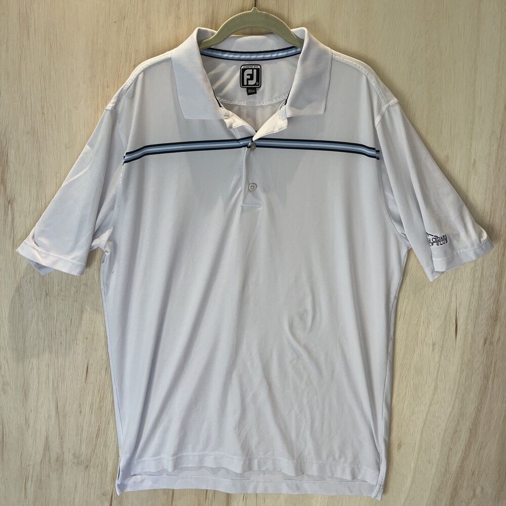 FJ Footjoy Men's Golf Polo shirt top White Blue Striped Size XL